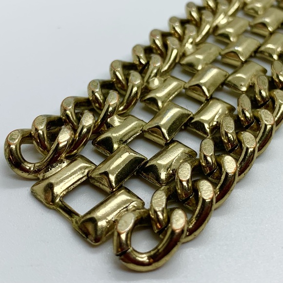 VINTAGE 1980’S THICK GOLD TONE WIDE CHAIN LINK BRACELET HEAVY 8” RETRO - Picture 1 of 7